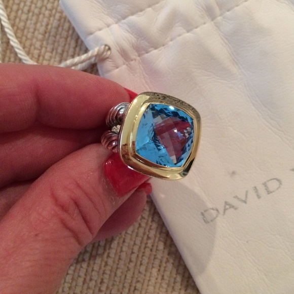 David Yurman Jewelry - David Yurman 14mm 18k/sterling blue topaz ring 7